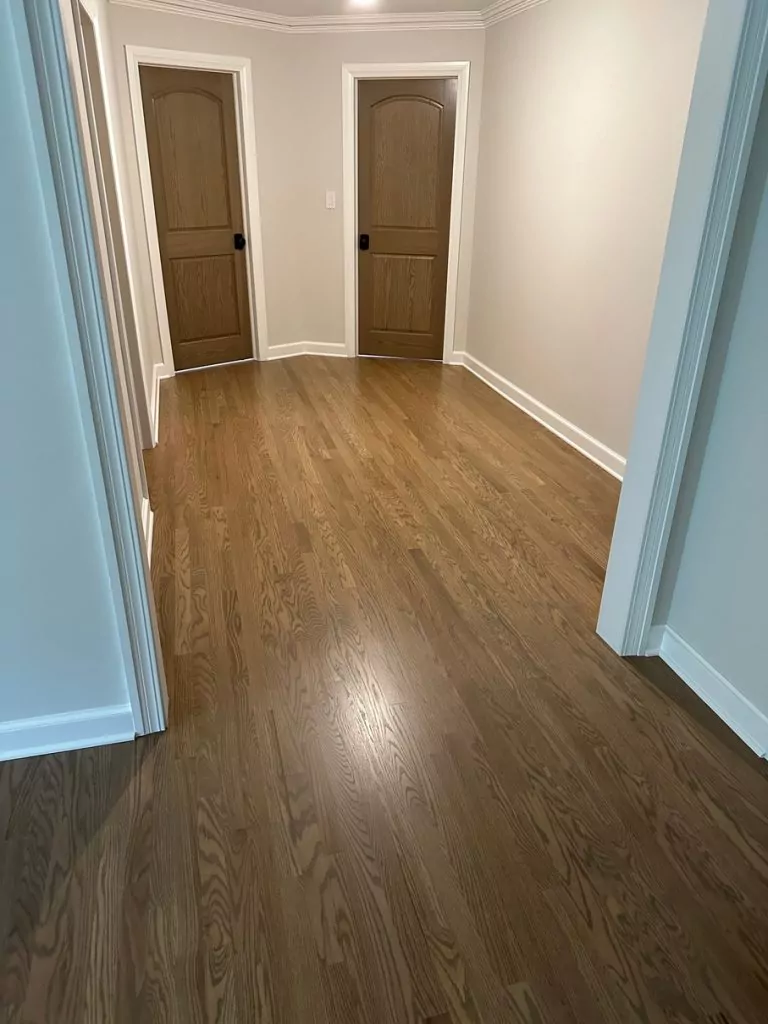 Refinished oak hardwood flooring