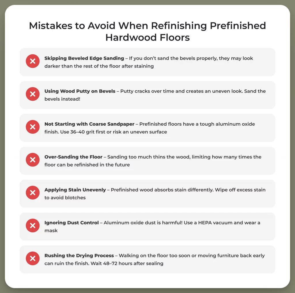 Mistakes to avoid when refinishing prefinished hardwood floors