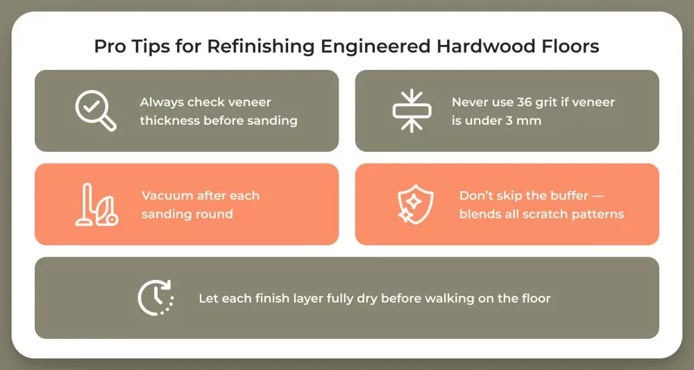 Pro tips for refinishing engineered hardwood floors