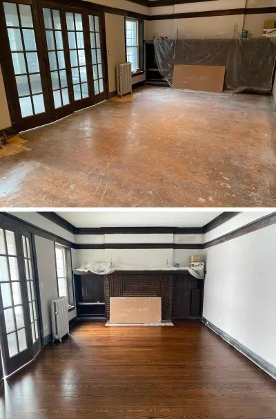 A real wood floor restoration project by Big Bro Hardwood—one of multiple success stories.