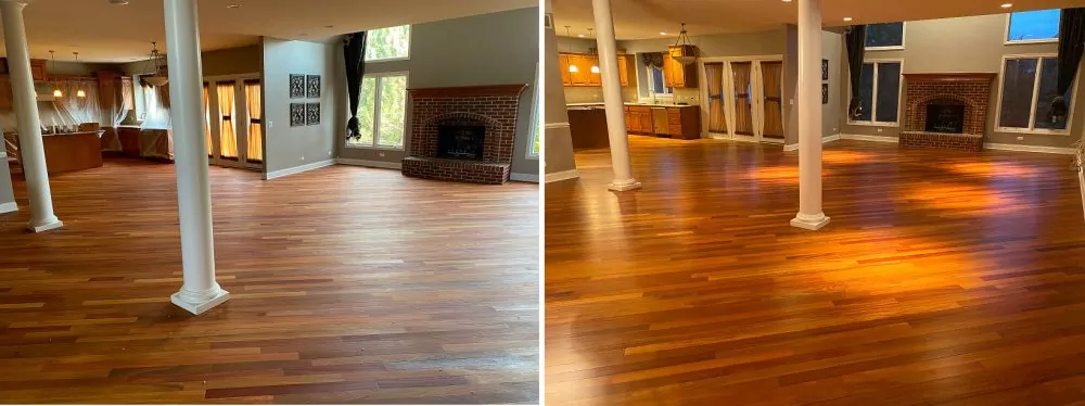 Solid hardwood floors sanded and refinished by Big Bro Hardwood.