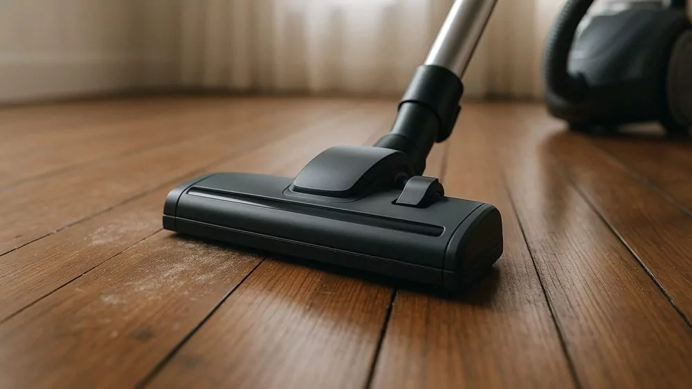 Hardwood floor being vacuumed