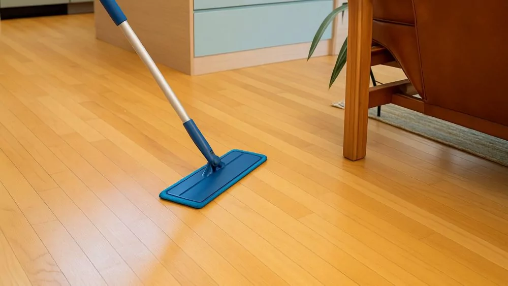 Someone cleaning their hardwood flooring