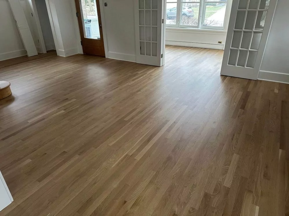 Refinished oak floors after our work