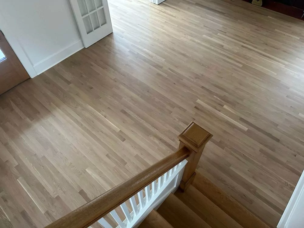 Refinished oak floors after our work