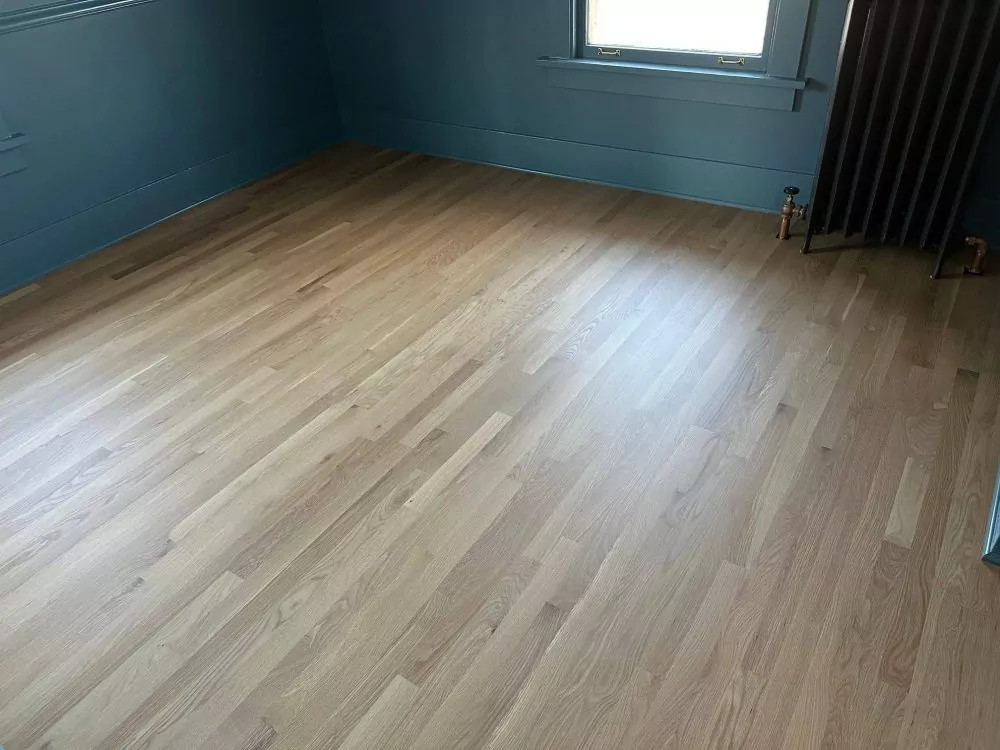 Refinished oak floors after our work