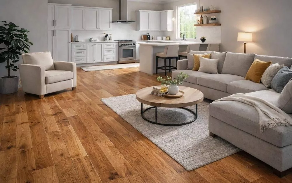 Hickory hardwood floor in a living room